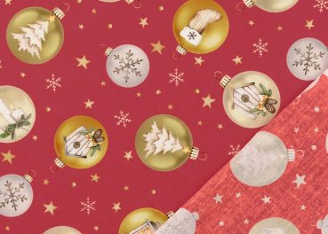 Weihnachtskugeln himbeerrot Weihnachtsstoff Baumwolle Webware Popeline